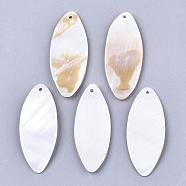 Freshwater Shell Pendants, Oval, Seashell Color, 39~40x16~17x2~3mm, Hole: 1.5mm(SHEL-S274-83)