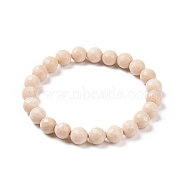 Natural Fossil Bead Stretch Bracelets, Faceted, Round, 2-1/8 inch~2-3/8 inch(5.5~6cm), Bead: 8mm(BJEW-K212-B-015)