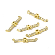 Rack Plating Brass Micro Pave Clear Cubic Zirconia Connector Charms, Real 18K Gold Plated, Long-Lasting Plated, Cadmium Free & Nickel Free & Lead Free, Letter Links, Letter.R, 6x27x2.5mm, Hole: 1.2mm(KK-C007-37G-R)