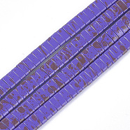 Spray Painted Non-magnetic Synthetic Hematite Multi-Strand Links, Two Hole Carrier Beads, For Tile Elastic Bracelets Making, Rectangle, Blue Violet, 2x5x2mm, Hole: 0.6mm, about 172pcs/strand, 16.1 inch(G-T124-02C)