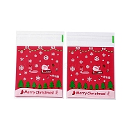 Christmas Theme Plastic Bakeware Bag, with Self-adhesive, for Chocolate, Candy, Cookies, Square, Red, 130x100x0.2mm, about 100pcs/bag(OPP-Q004-03F)