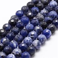 Natural Sodalite Beads Strands, Grade A, Faceted, Round, 6mm, Hole: 1mm, about 61pcs/strand, 14.9 inch~15.1 inch(G-D840-19-6mm)