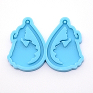 Teardrop with Lady Silicone Pendant Molds, Resin Casting Molds, For UV Resin, Epoxy Resin Jewelry Making, Blue, 41x55.6x5mm(DIY-WH0175-52)