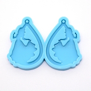 Teardrop with Lady Silicone Statue Pendant Molds, Resin Casting Molds, For UV Resin, Epoxy Resin Jewelry Making, Blue, 41x55.6x5mm(DIY-WH0175-52)