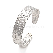 304 Stainless Steel Textured Flat Cuff Bangles, Stainless Steel Color, Inner Diameter: 2-1/4 inch(5.55cm)(BJEW-G694-02P)