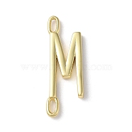 Rack Plating Brass Connector Charms, Cadmium Free & Lead Free, Long-Lasting Plated, Real 18K Gold Plated, Letter M, 22.5x8x1.5mm, Hole: 3x0.8mm(KK-P245-07G-M)