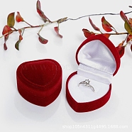 Valentine's Day Velvet Ring Storage Boxes, Heart Shaped Single Ring Gift Case, Dark Red, 4.8x4.8x3.5cm(PW-WG79222-08)