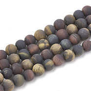 Natural Tiger Eye Beads Strands, Frosted, Grade AB+, Round, 8mm, Hole: 1mm, about 47pcs/strand, 15.5 inch(G-T106-147)