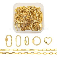 DIY Jewelry Set Making, Necklace with Brass Screw Carabiner Lock Charms and Unwelded Iron Paperclip Chains, Golden, 25.5x14x2mm, 1pc(DIY-FS0001-01G)
