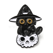 Cat with Hat & Skull Enamel Pin, Alloy Brooch for Backpack Clothes, Electrophoresis Black, 32.5x24x1.5mm(JEWB-H013-03EB-02)