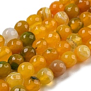 Natural Agate Beads Strands, Dyed, Round, Faceted, Green, Yellow, 6mm, Hole: 1mm, about 62pcs/strand, 14.17 inch(36cm)(G-E469-02-6mm)