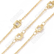 Clear Cubic Zirconia Square Link Chains, with Brass Findings, Unwelded, Cadmium Free & Nickel Free & Lead Free, Real 18K Gold Plated, 9x5x1.5mm(CHC-SZ0001-56)