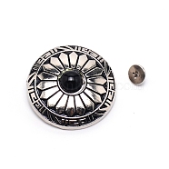 1-Hole Alloy & Turquoise Decorative Rivets, Flat Round with Sunflowers Pattern, for DIY Luggage and Hardware Accessaries, Black, 30x10.3~10.8mm, Hole: 2.5mm(PALLOY-WH0092-11B-P)