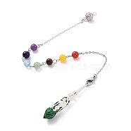 Synthetic Malachite Pointed Dowsing Pendulums, with Natural Chakra Round Gemstone Beads & 304 Stainless Steel Findings, Faceted Bullet Charm, 272mm(PALLOY-JF01947-01)