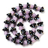 Handmade Lampwork Bumpy Beads Strands, Mushroom, Black, 16~17x14.5~16.5x14~16mm, Hole: 1.2~1.8mm, about 30pcs/strand, 17.13~19.76''(43.5~50.2cm)(LAMP-A004-06B)