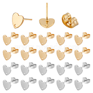 24Pcs 2 Color 304 Stainless Steel Heart Stud Earring Findings, with Ear Nuts, Golden & Stainless Steel Color, 8x8mm, Hole: 1mm, Pin: 0.8mm, 12pcs/color(STAS-UN0030-19)