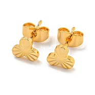 Brass Stud Earrings for Women, Real 18K Gold Plated, Clover, 6.5x7mm(KK-U006-02G-02)