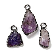 Natural Amethyst Big Pendants, Nuggets Brass Charms, Red Copper, 33~52x16~24x12~13mm, Hole: 6mm(G-A221-07)