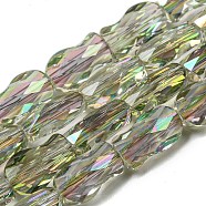Transparent Electroplate Glass Beads Strands, Half Rainbow Plated, Faceted, Fish, Dark Sea Green, 10x6x4mm, Hole: 1.2mm, about 66~70pcs/strand, 26.18~27.56 inch(66.5~70cm)(GLAA-G116-01A-HR03)