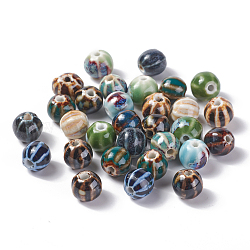 Handmade Porcelain Beads, Fancy Antique Glazed Porcelain, Round, Mixed Color, 11~12x10~11x10~10.5mm, Hole: 2~2.5mm(PORC-S498-24-M)