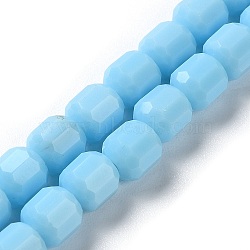 Opaque Glass Beads Strands, Faceted Barrel, Light Sky Blue, 6.5~7x6mm, Hole: 1mm, about 78pcs/strand, 20.28~21.65 inch(51.5~55cm)(GLAA-G112-03C)