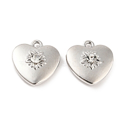 Rack Plating Alloy Pendants, with Rhinestone, Cadmium Free & Nickel Free & Lead Free, Heart, Platinum, 16x15.5x5mm, Hole: 1.6mm(PALLOY-D023-09P)