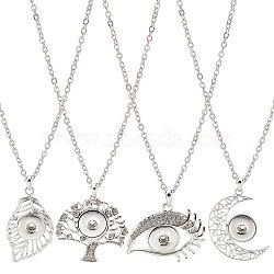 DIY Snap Necklace Making Kit, Including Moon & Eye & Tree Alloy Hang Snap Base Big Pendants, 304 Stainless Steel Cable Chains Necklaces, Platinum & Stainless Steel Color, 8Pcs/box(DIY-SC0021-47)