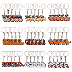 45Pcs 9 Style Cute Cartoon PVC Plastic Dog Pendant Keychain, with Iron Findings, Mixed Color, 74~84mm, 5pcs/style(KEYC-CP0001-11)