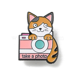 Cartoon Cat Shape Theme Black Alloy Brooches, Enamel Pins, Camera, 31x23mm(JEWB-A025-02D)