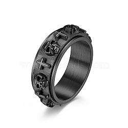 Titanium Steel Skull & Cross Rotatable Finger Ring, Spinner Fidget Band Anxiety Stress Relief Punk Ring for Men Women, Gunmetal, US Size 12(21.4mm)(SKUL-PW0002-015F-B)