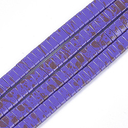 Spray Painted Non-magnetic Synthetic Hematite Multi-Strand Links, Two Hole Carrier Beads, For Tile Elastic Bracelets Making, Rectangle, Blue Violet, 2x5x2mm, Hole: 0.6mm, about 172pcs/strand, 16.1 inch(G-T124-02C)
