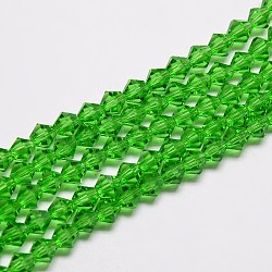 Transparent Glass Beads Strands, Faceted, Bicone, Lime Green, 4x4mm, Hole: 0.8~1mm, about 75~78pcs/strand, 28~29cm(EGLA-A039-T4mm-D03)
