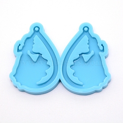 Teardrop with Lady Silicone Statue Pendant Molds, Resin Casting Molds, For UV Resin, Epoxy Resin Jewelry Making, Blue, 41x55.6x5mm(DIY-WH0175-52)