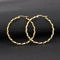 Titanium Steel Hoop Earrings, Twisted Ring Shape, Golden, 12 Gauge, 50x2mm(STAS-TAC0001-11E-G)
