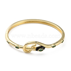 Cubic Zirconia Snake Hinged Bangle with Enamel, Brass Jewelry for Women, Real 18K Gold Plated, Inner Diameter: 2x2-1/4 inch(5.1x5.8cm)(BJEW-G673-03G)