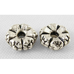 Tibetan Style Alloy Spacer Beads, Lead Free & Cadmium Free, Flower, Antique Silver, 5.5x2mm, Hole: 1mm, about 4300pcs/1000g(TIBEB-S039-019AS-RS)