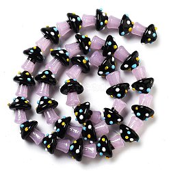 Handmade Lampwork Bumpy Beads Strands, Mushroom, Black, 16~17x14.5~16.5x14~16mm, Hole: 1.2~1.8mm, about 30pcs/strand, 17.13~19.76''(43.5~50.2cm)(LAMP-A004-06B)