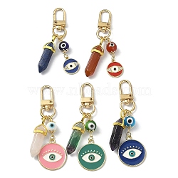 Flat Round with Evil Eye Alloy Enamel & Gemstone Bullet Pendant Decorations, Swivel Clasps Charms for Bag Decoration, Mixed Color, 70~83mm(HJEW-JM01262)