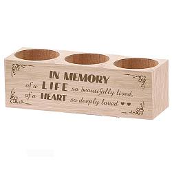 3 Hole Wood Candle Holders, Rectangle with Word Memory Life Heart, Word, 5.5x15x4.5cm(DIY-WH0375-007)
