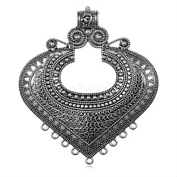 Heart Tibetan Style Alloy Chandelier Components Links, Antique Silver, 84x74x4mm, Hole: 2mm(PALLOY-F083-01AS)