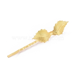 Iron Hair Bobby Pins, with Brass Findings, Leaf, Long-Lasting Plated, Golden, 72x4.5mm, Leaf: 42x14mm(IFIN-L035-04G)