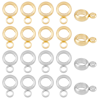 40Pcs 2 Color 304 Stainless Steel Tube Bails, Loop Bails, Ring, Real 24K Gold Plated & Stainless Steel Color, 8.5x6x2.5mm, Hole: 2mm, Inner Diameter: 4mm, 20Pcs/color