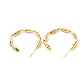 Brass Screw Textured C-shape Stud Earrings, Half Hoop Earrings for Women, Cadmium Free & Lead Free, Real 18K Gold Plated, 35x30x3mm, Pin: 0.7mm