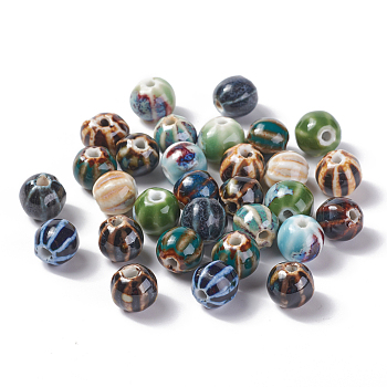 Handmade Porcelain Beads, Fancy Antique Glazed Porcelain, Round, Mixed Color, 11~12x10~11x10~10.5mm, Hole: 2~2.5mm