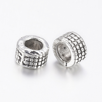 Tibetan Style Alloy Spacer Beads, Column, Antique Silver, Lead Free & Cadmium Free, about 5mm in diameter, 3mm thick, hole: 3mm