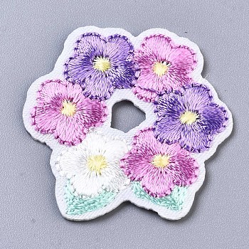 Flower Appliques, Computerized Embroidery Cloth Iron on/Sew on Patches, Costume Accessories, Plum, 32.5x32.5x1.5mm