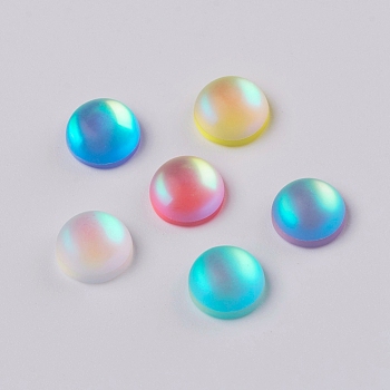 Glass Rhinestone Cabochons, Frosted, Flat Back, Half Round/Dome, Mixed Color, 8x4.4mm