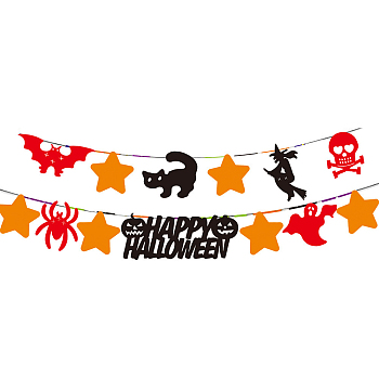 Halloween Theme Paper Flags, Word Happy Halloween & Spider & Star Hanging Banners, for Party Home Decorations, Colorful, 83~152x120~237x0.2mm