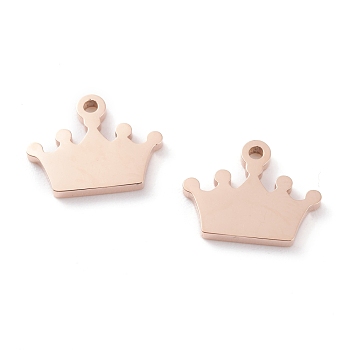 Ion Plating(IP) 304 Stainless Steel Charms, Laser Cut, Crown, Rose Gold, 11x14x1.5mm, Hole: 1.4mm