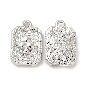 Rack Plating Alloy Pendants, Cadmium Free & Lead Free, Rectangle Charms with Club Sign, Platinum, 17.5x11x3mm, Hole: 1.5mm